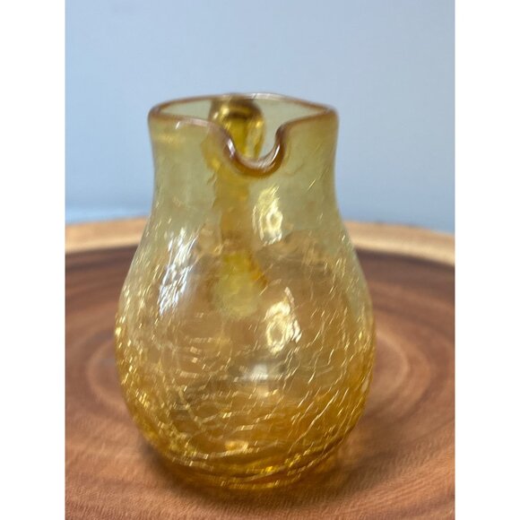 Hand Blown Amber Crackle Glass Miniature Pitcher with Handle 1970s - Picture 2 of 8